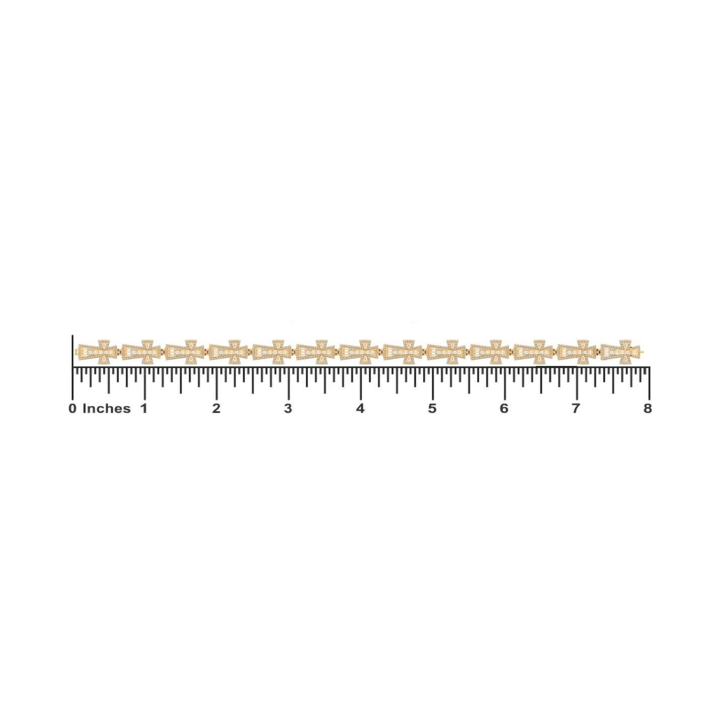 10K Yellow Gold Round Baguette Diamond Cross Religious 8 Inch Bracelet 2-1/2 Ctw