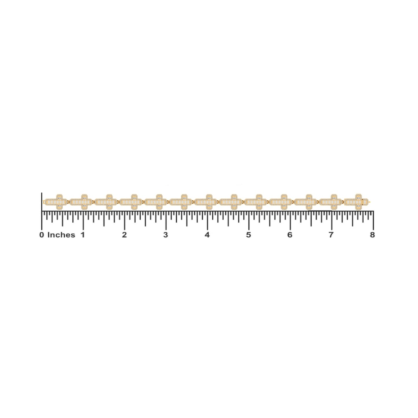 10K Yellow Gold Round Baguette Diamond Cross Religious 8 Inch Bracelet 3 Ctw