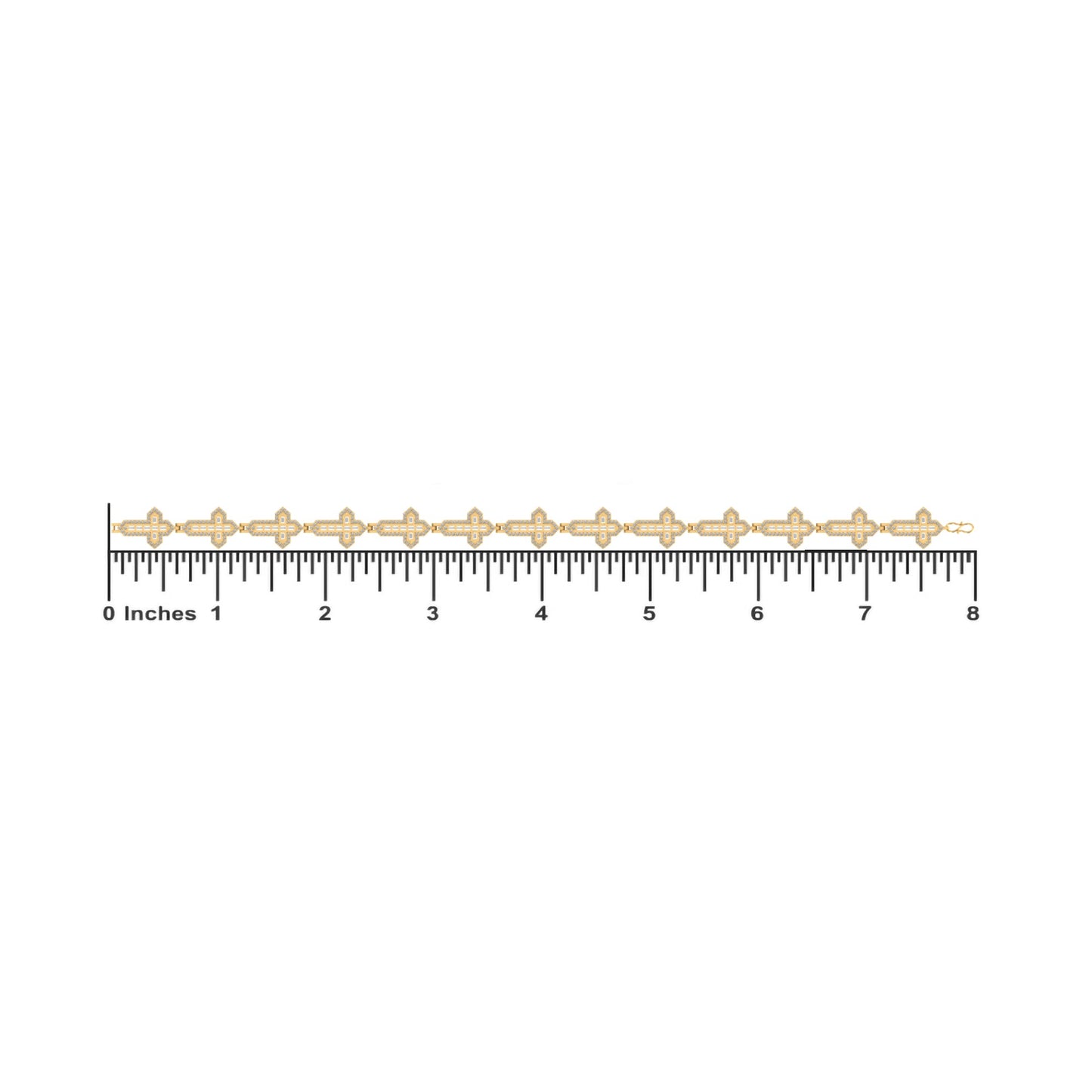 10K Yellow Gold Round Baguette Diamond Cross Religious 8 Inch Bracelet 2 Ctw