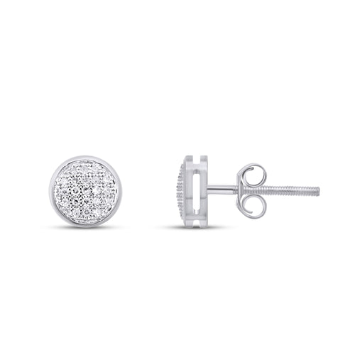 10K White Gold Round Diamond Circle Stud Earring 1/10 Ctw
