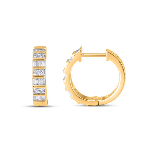 10K Yellow Gold Round Taper Diamond Designer Hoop Earring 3/8 Ctw