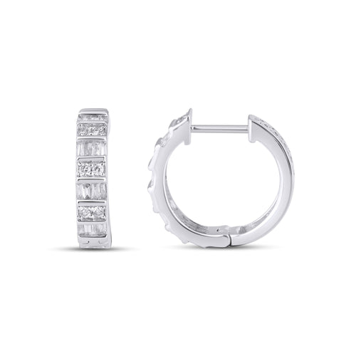 10K White Gold Round Taper Diamond Designer Hoop Earring 1/3 Ctw