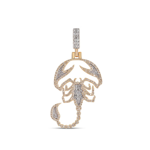 10K Yellow Gold Round Diamond Scorpion Animal Pendant 7/8 Ctw