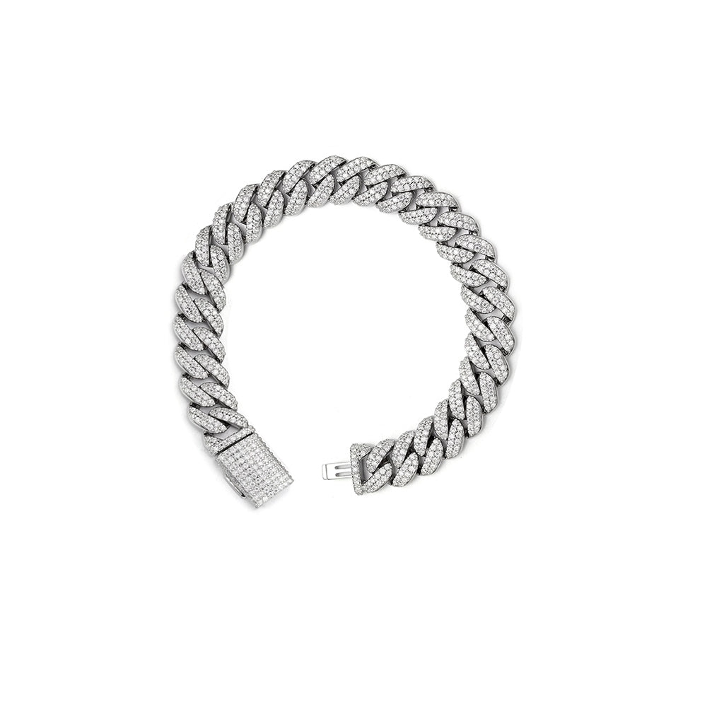 Sterling Silver Moissanite 8Mm Cuban Bracelet 8Inch 5 Ctw