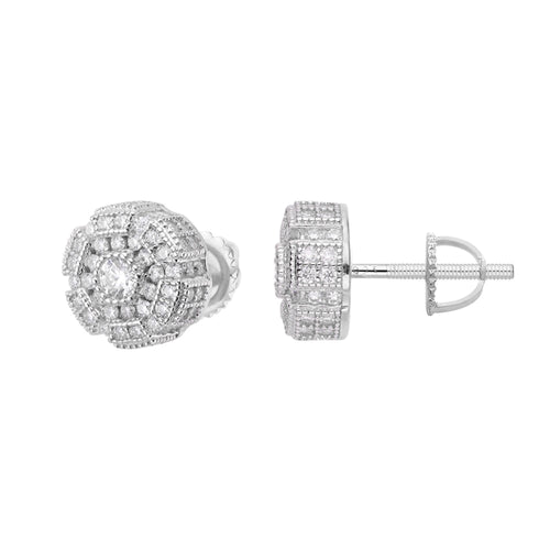 Sterling Silver Round Moissanite Designer Stud Earrings 1-1/3 Ctw
