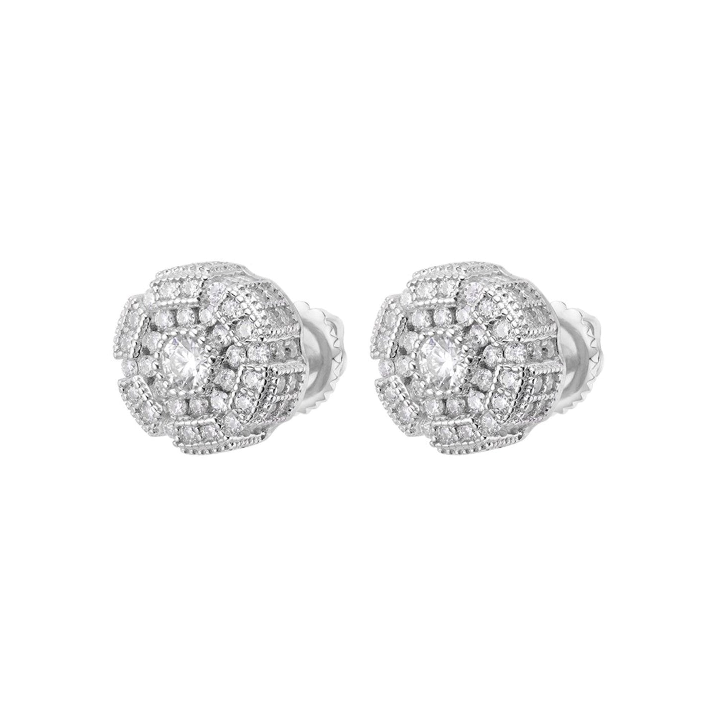 Sterling Silver Round Moissanite Designer Stud Earrings 1-1/3 Ctw