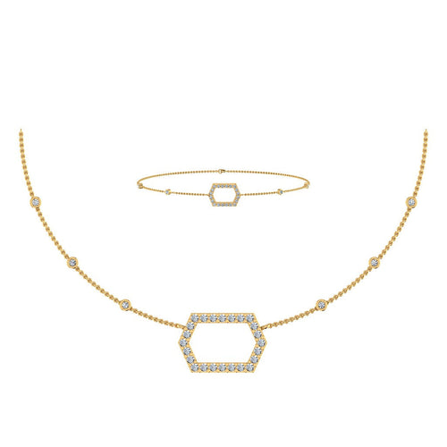 14K Yellow Gold Round Necklace Bracelet Set 3/4 Ctw