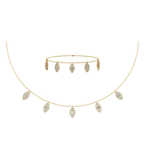 14K Yellow Gold Marquise Shape Necklace Bracelet Set 1 Ctw
