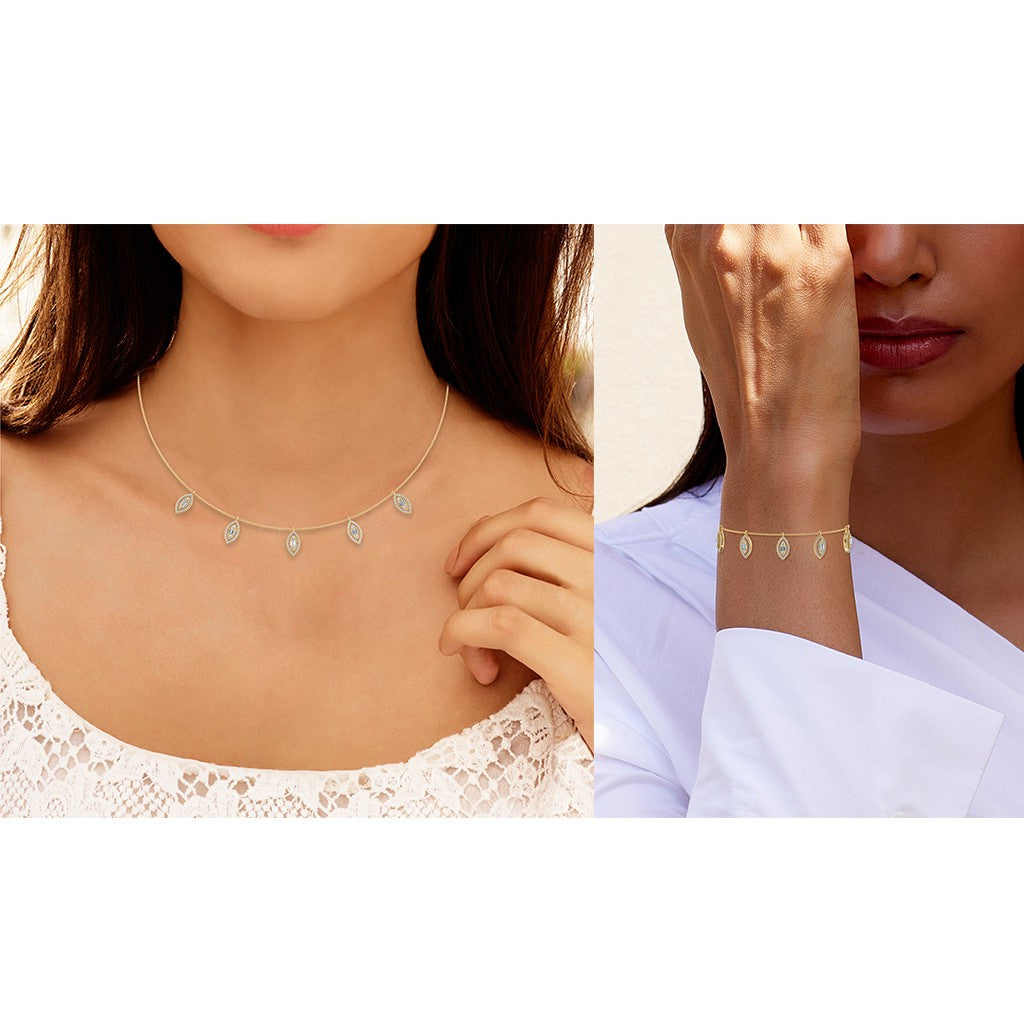 14K Yellow Gold Marquise Shape Necklace Bracelet Set 1 Ctw
