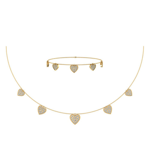 14K Yellow Gold Heart Necklace Bracelet Set 1-3/4 Ctw