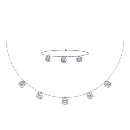 14K White Gold Square Necklace Bracelet Set 1-1/3 Ctw