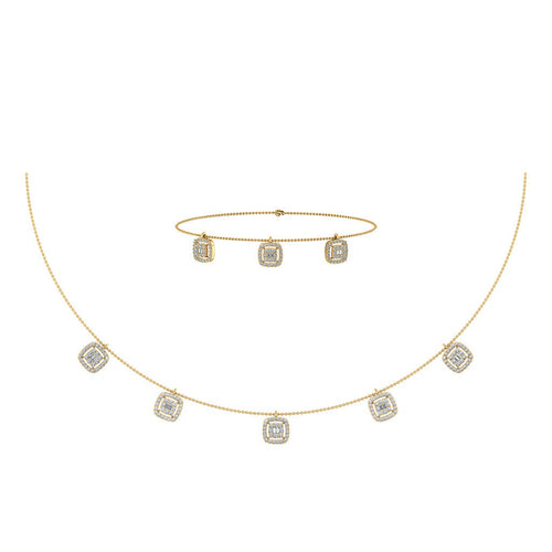 14K Yellow Gold Square Necklace Bracelet Set 1-1/3 Ctw