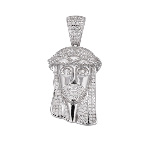 Sterling Silver Moissanite Jesus Face 3d Enamel Religious Pendant 1 Ctw
