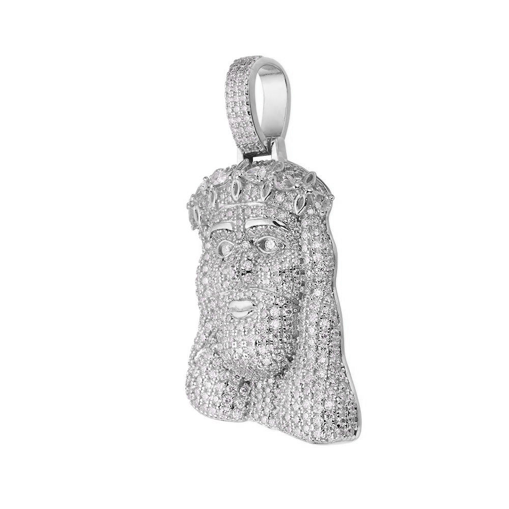 Sterling Silver Moissanite Jesus Face Religious Pendant 3-1/3 Ctw