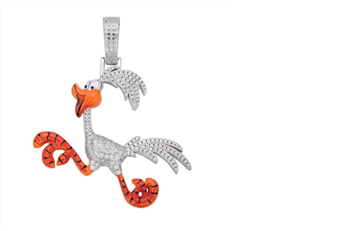 Sterling Silver Moissanite Enamel Bird Animal Pendant 7/8 Ctw