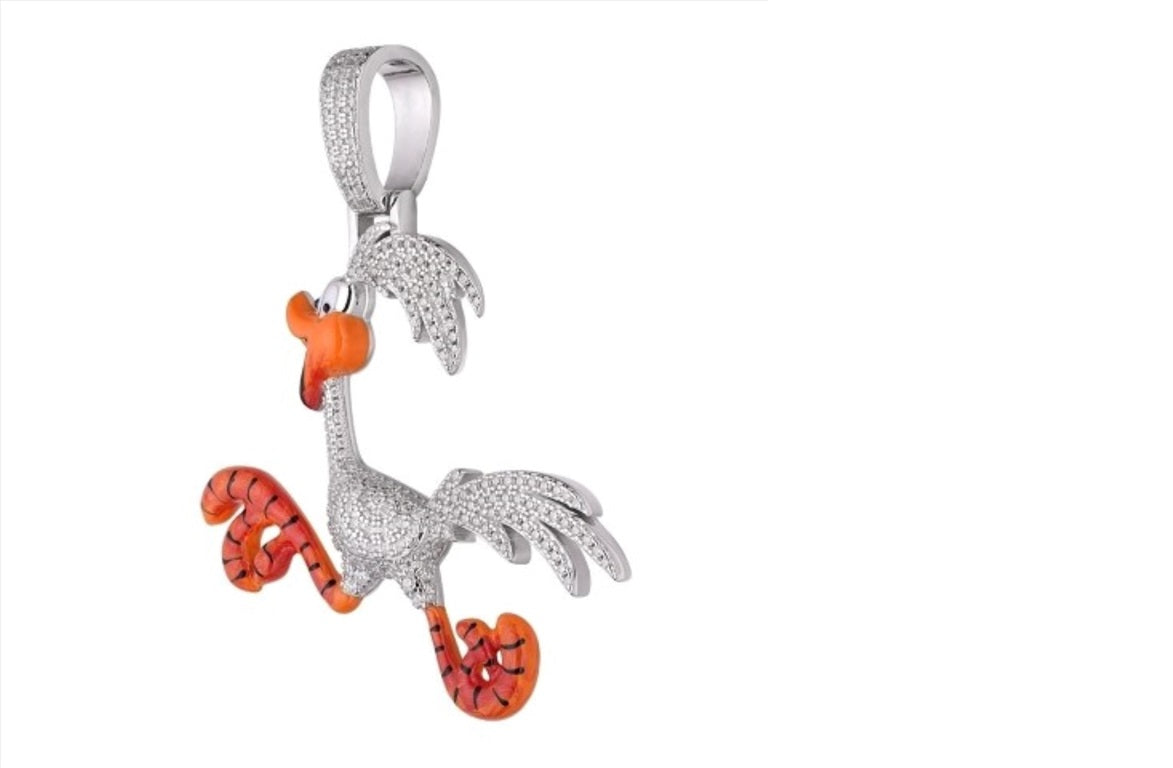 Sterling Silver Moissanite Enamel Bird Animal Pendant 7/8 Ctw