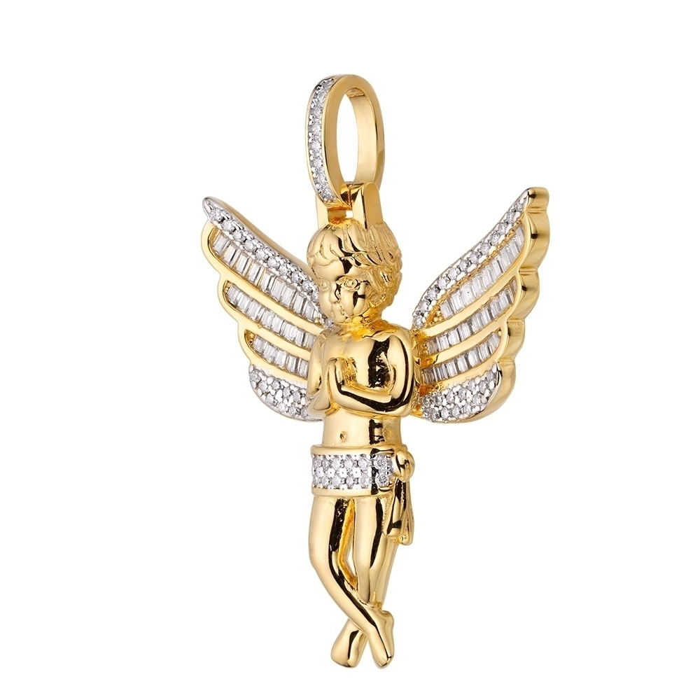 Sterling Silver Moissanite Angel Wings Religious Pendant 1-1/2 Ctw