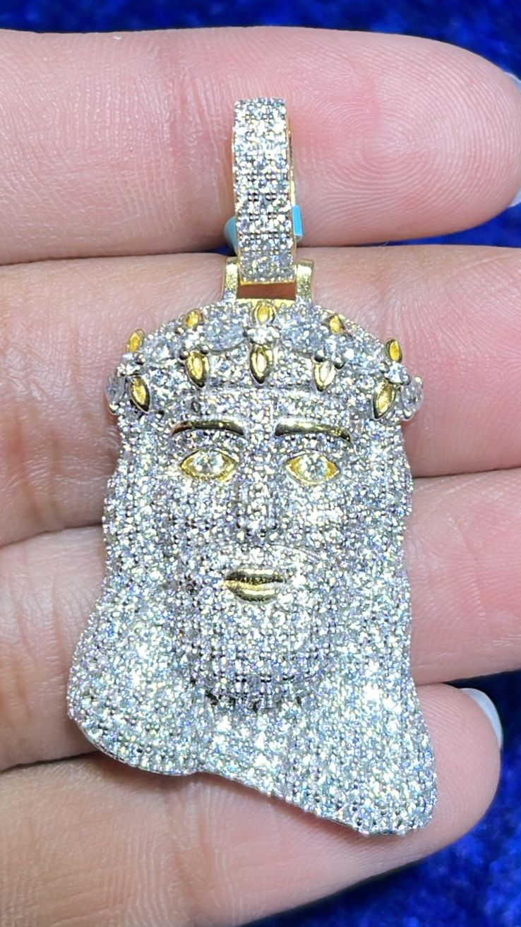 Sterling Silver Moissanite Jesus Face Religious Pendant 3-1/3 Ctw