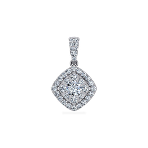 14K White Gold Round Moissanite Square Shape WoMen Designer Pendants 1 Ctw