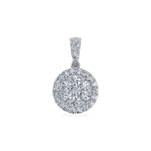 14K White Gold Moissanite Round Shape WoMen Designer Pendants 7/8 Ctw