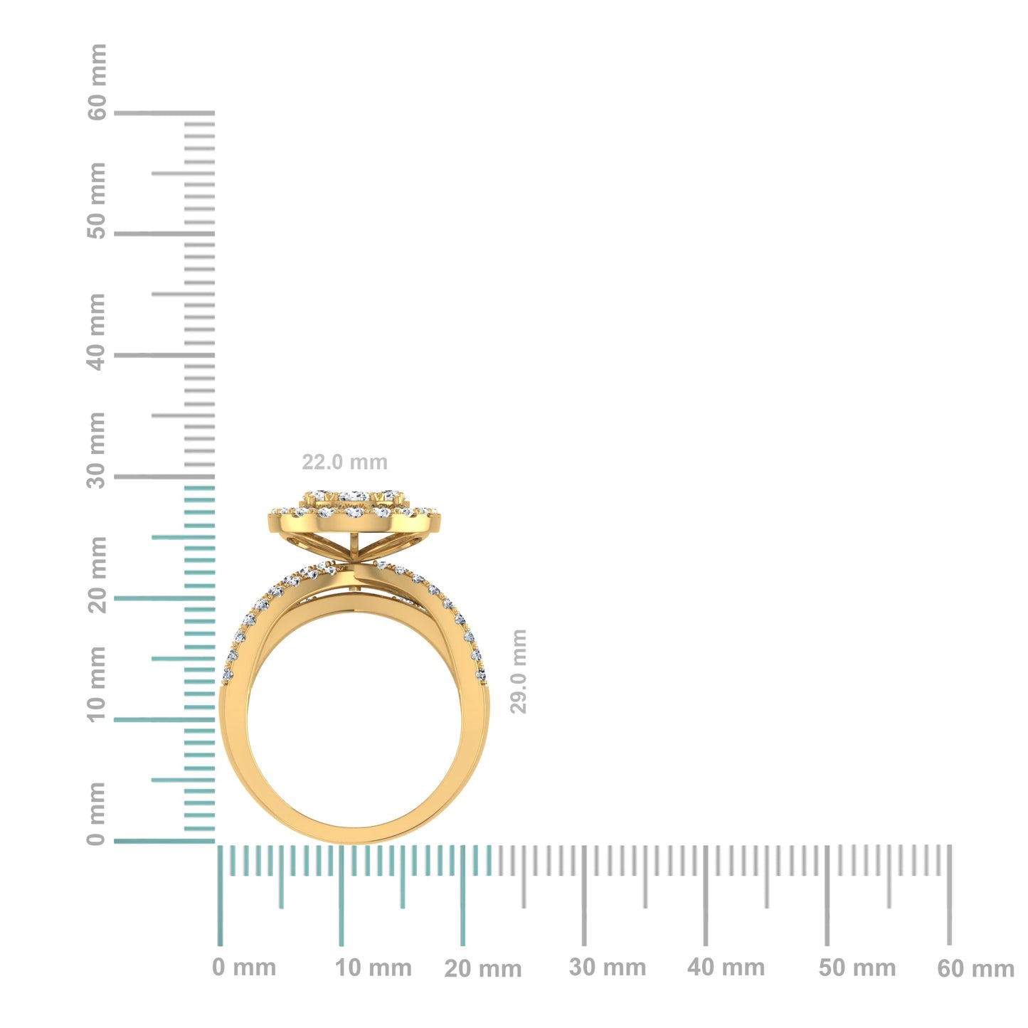 14K Yellow Gold Round Moissanite Halo Floral Cluster WoMen Size 7 Bridal Ring 1-7/8 Ctw