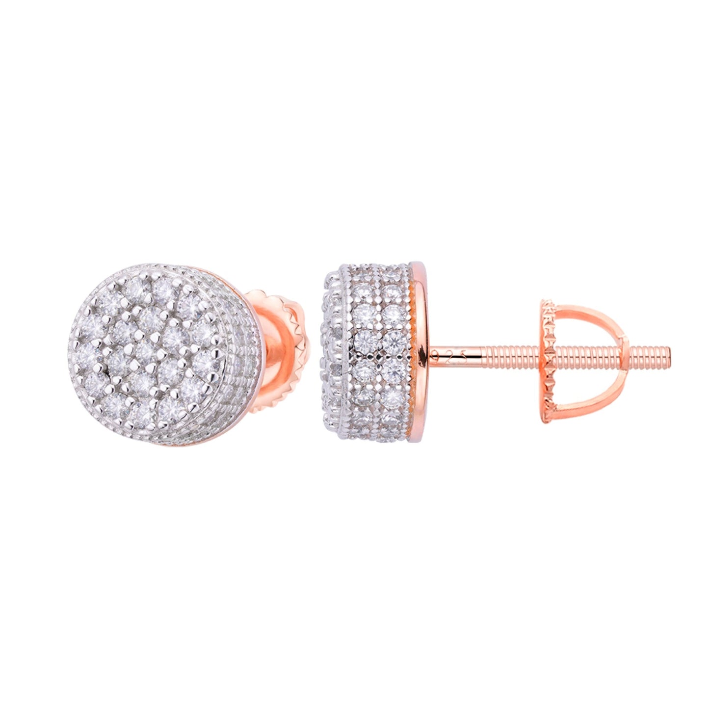 Sterling Silver Round Moissanite Cluster Designer Stud Earrings 7/8 Ctw