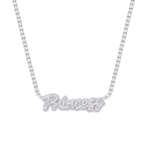 Sterling Silver Round Moissanite Princess Word Designer 18 Inch Necklace 15-3/4 Ctw