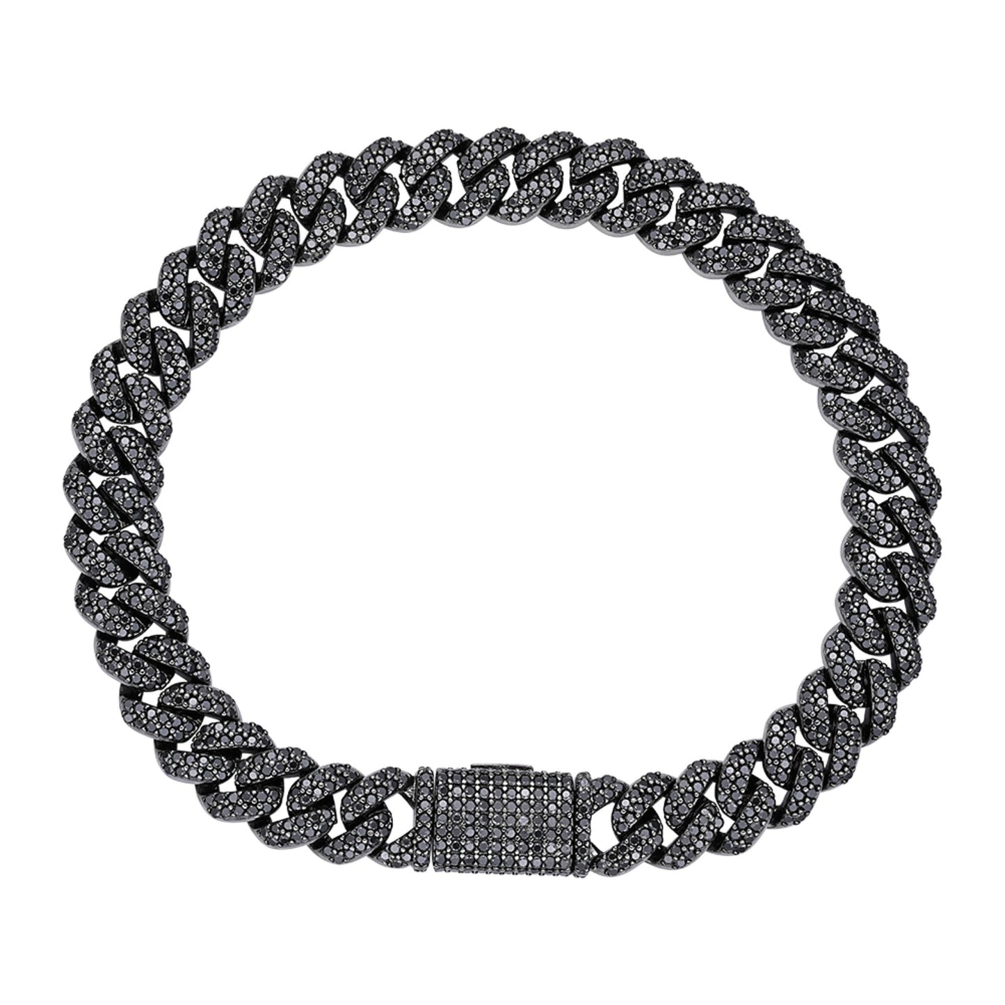 Sterling Silver 8mm Round Black Moissanite Miami Cuban 8 Inch Men Bracelet 5 Ctw