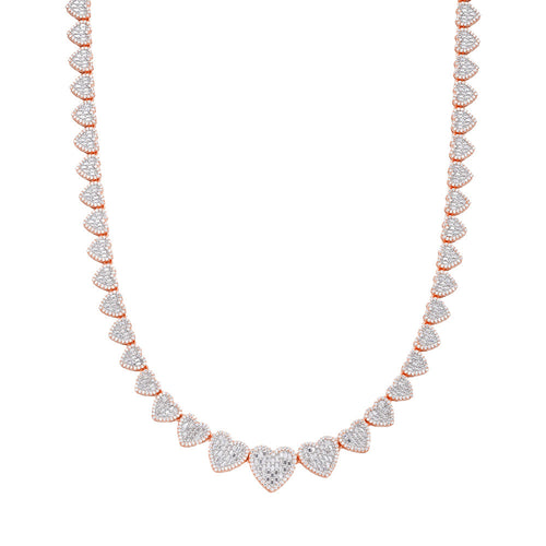 Sterling Silver Round Baguette Moissanite Heart 18 Inch Necklace 15-3/4 Ctw