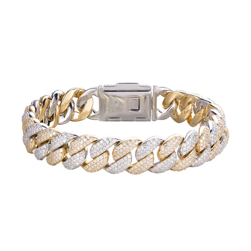 Sterling Silver Moissanite 12mm Cuban Bracelet 8 Inch 7-3/4 Ctw