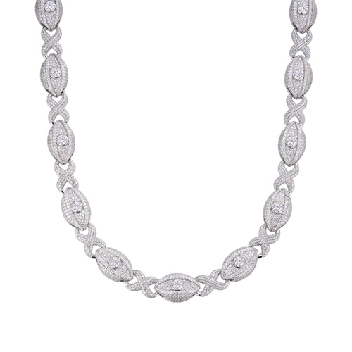 Sterling Silver Round Moissanite Infinity Eye 22 Inch Designer Necklace 38-1/2 Ctw