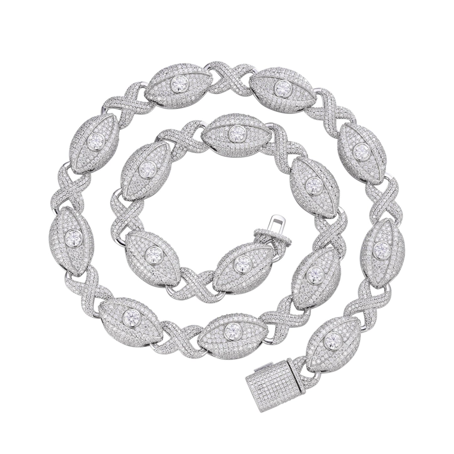 Sterling Silver Round Moissanite Infinity Eye 22 Inch Designer Necklace 38-1/2 Ctw