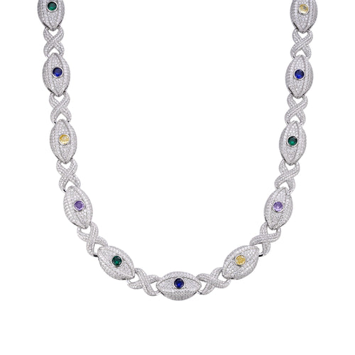 Sterling Silver Round Moissanite Infinity Eye 22 Inch Designer Necklace Multicolor 38-1/2 Ctw