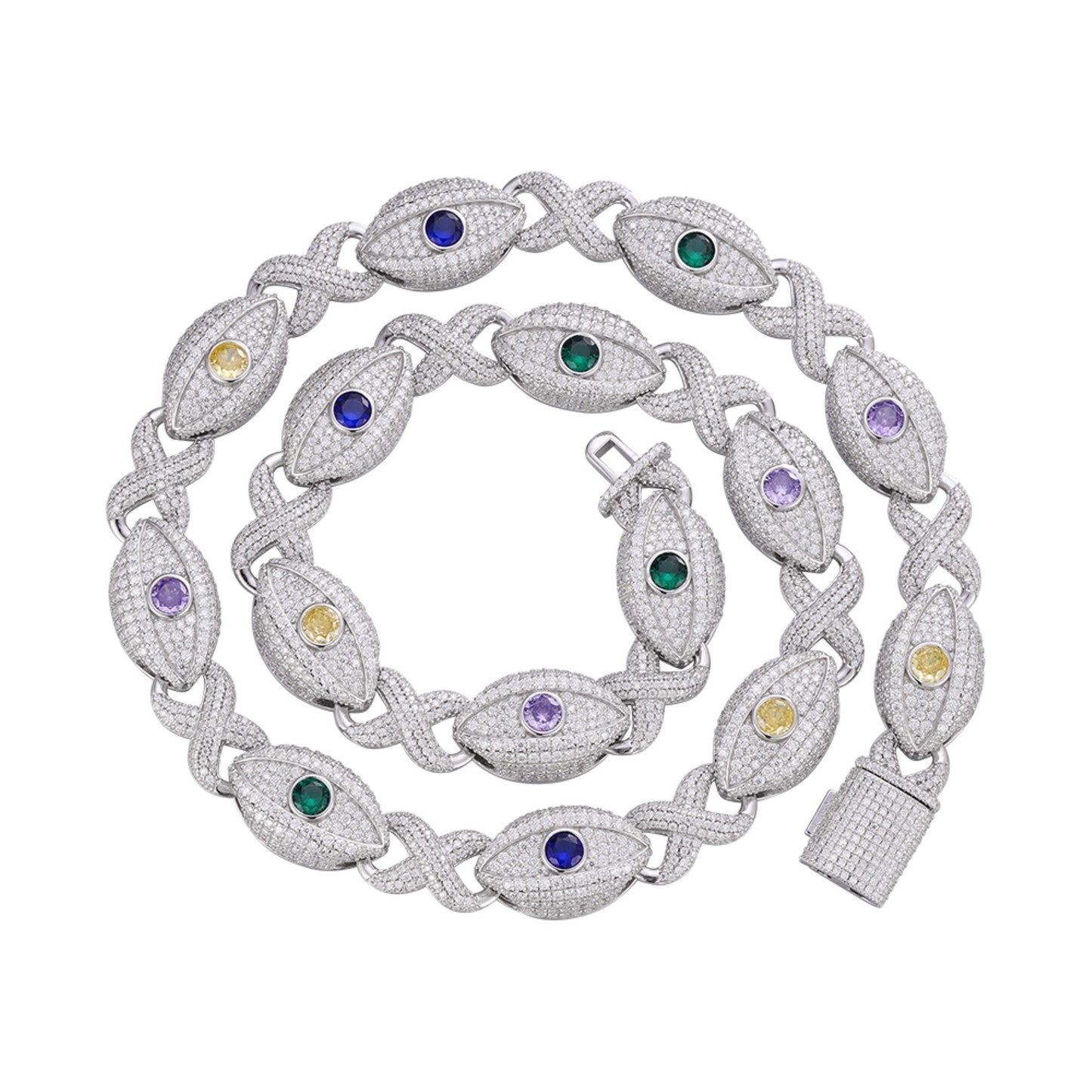 Sterling Silver Round Moissanite Infinity Eye 22 Inch Designer Necklace Multicolor 38-1/2 Ctw