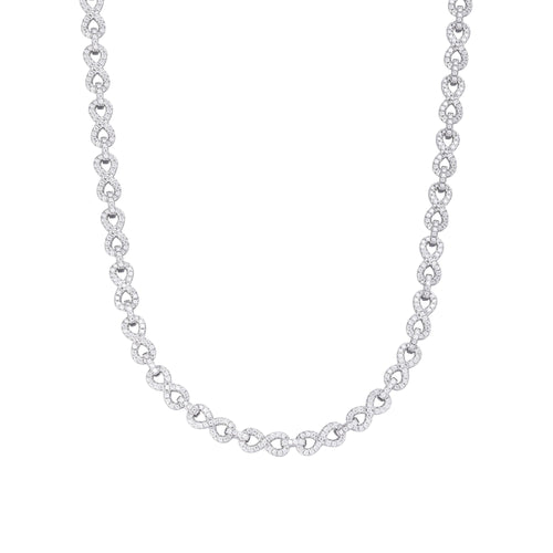Sterling Silver 6mm Round Moissanite Infinity 22 Inch Designer Necklace 7-1/8 Ctw