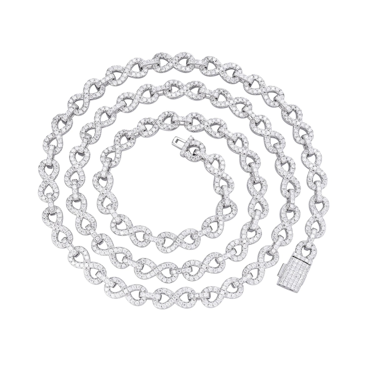 Sterling Silver 6mm Round Moissanite Infinity 22 Inch Designer Necklace 7-1/8 Ctw