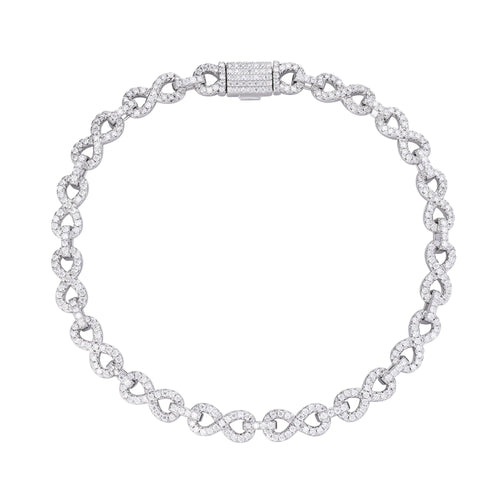 Sterling Silver 6mm Round Moissanite Infinity 8 Inch Designer Bracelet 3-1/4 Ctw