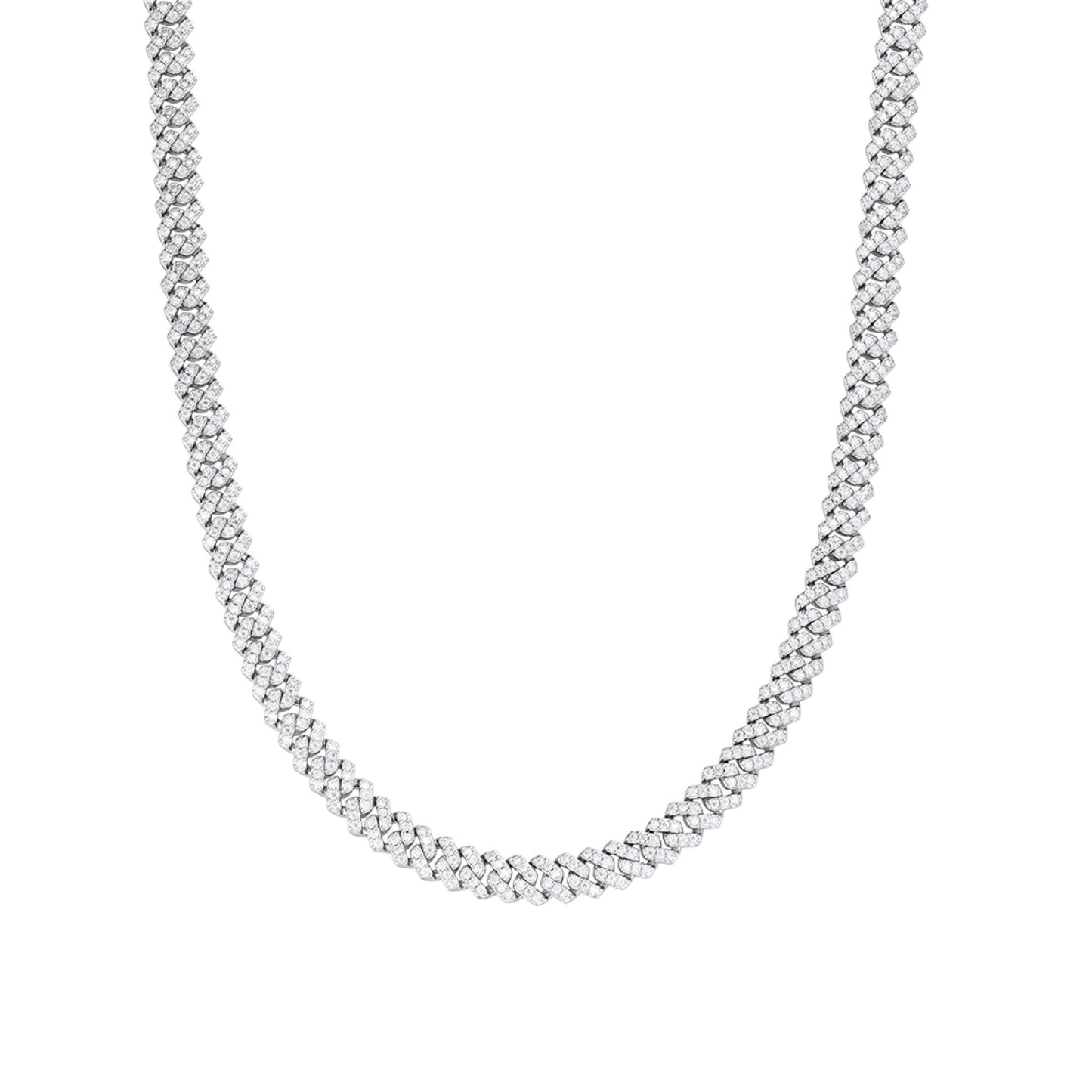 Sterling Silver 6mm Round Moissanite Cuban 20 Inch Necklace 5-3/8 Ctw