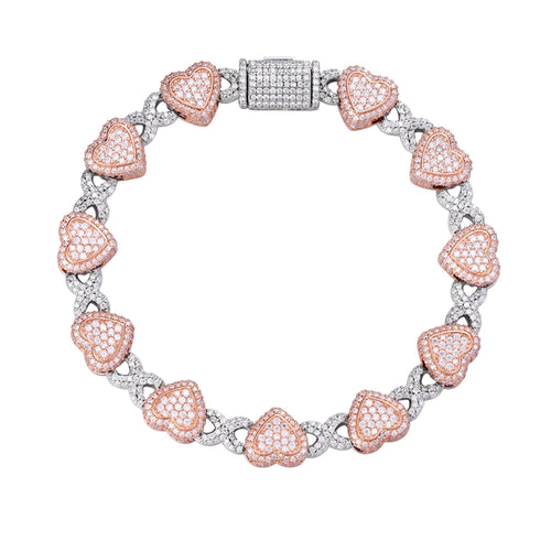 Sterling Silver Round Moissanite Infinity Heart Designer 8 Inch Bracelet 8-1/6 Ctw