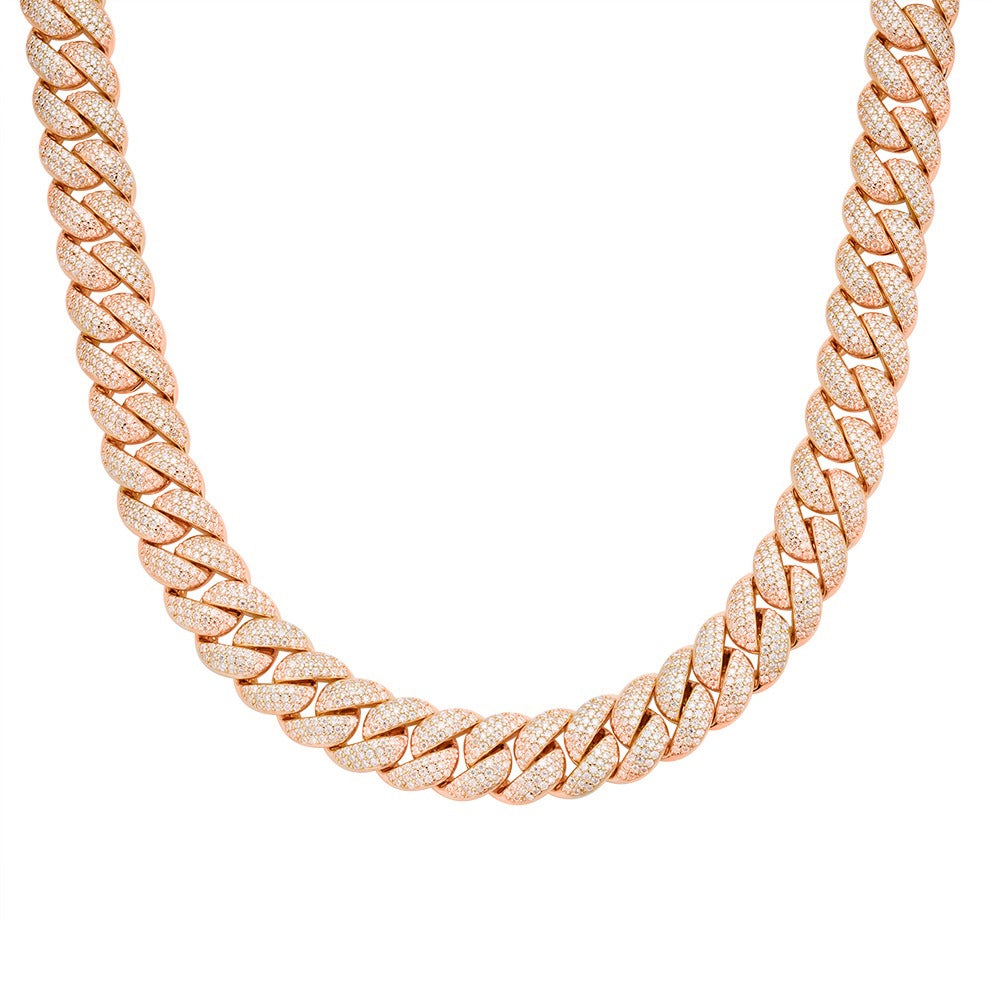 Sterling Silver Moissanite 10mm 22 Inch Cuban Chain Necklace 13-5/8 Ctw