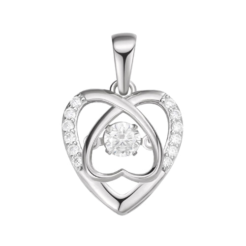 Sterling Silver Round Moissanite Infinity Heart Designer Pendant 3/8 Ctw