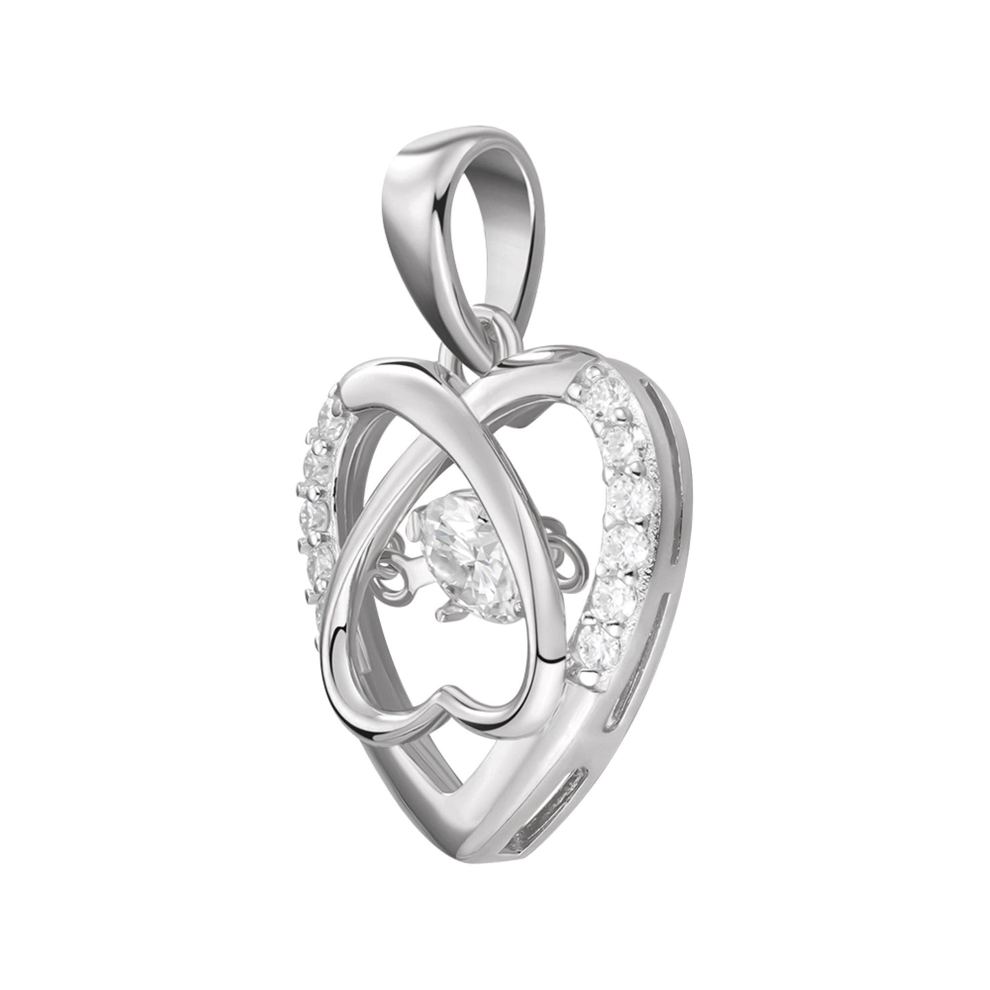 Sterling Silver Round Moissanite Infinity Heart Designer Pendant 3/8 Ctw
