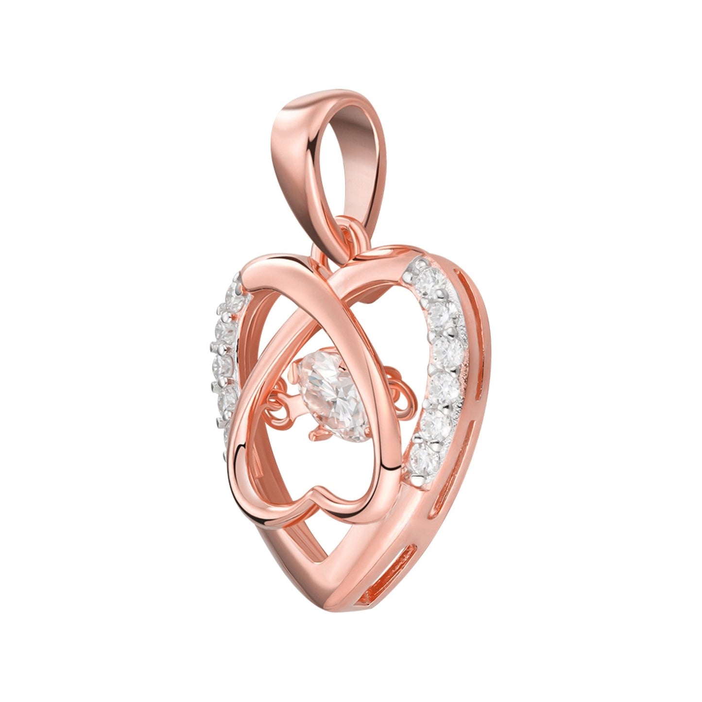 Sterling Silver Round Moissanite Infinity Heart Designer Pendant 3/8 Ctw
