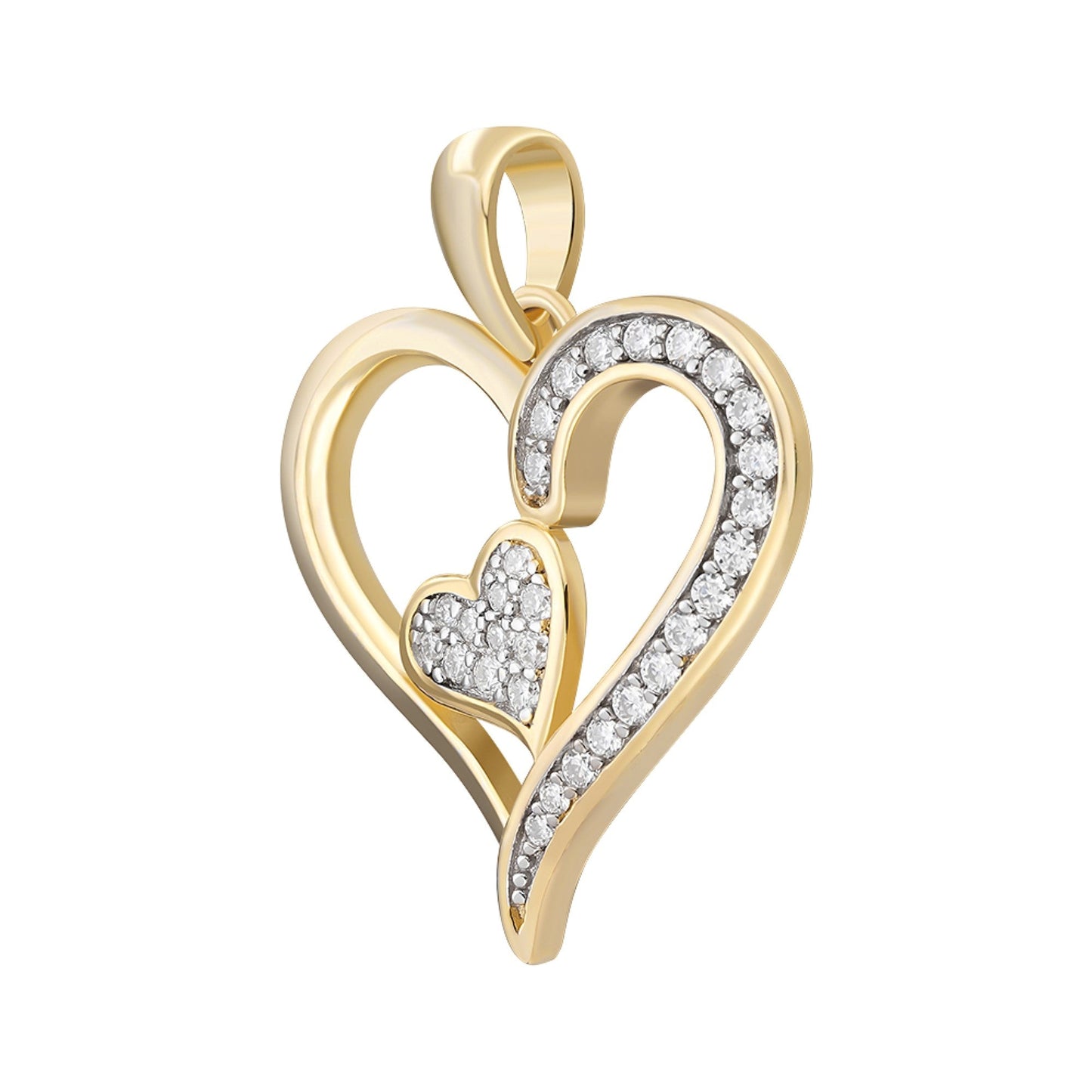 Sterling Silver Round Moissanite Double Heart Designer Pendant 1/4 Ctw