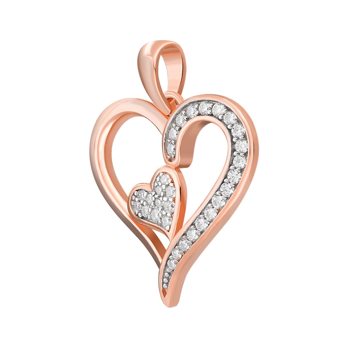 Sterling Silver Round Moissanite Double Heart Designer Pendant 1/4 Ctw