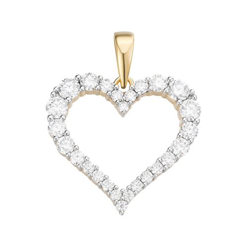 Sterling Silver Round Moissanite Single Row Heart Designer Pendant 1-1/4 Ctw