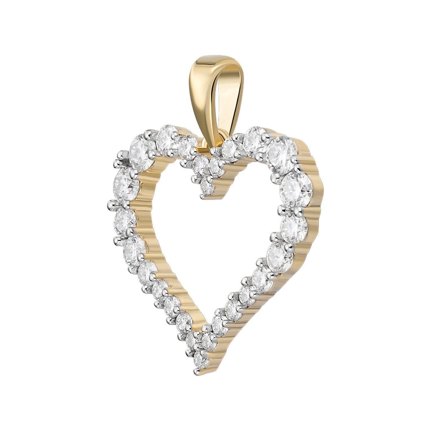 Sterling Silver Round Moissanite Single Row Heart Designer Pendant 1-1/4 Ctw