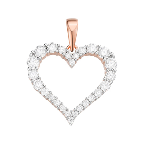 Sterling Silver Round Moissanite Single Row Heart Designer Pendant 1-1/4 Ctw