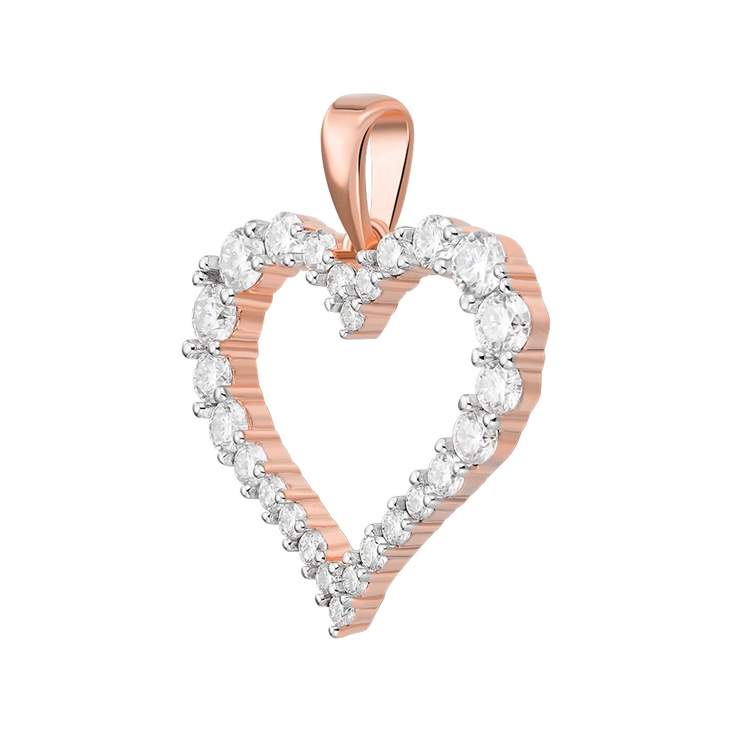 Sterling Silver Round Moissanite Single Row Heart Designer Pendant 1-1/4 Ctw