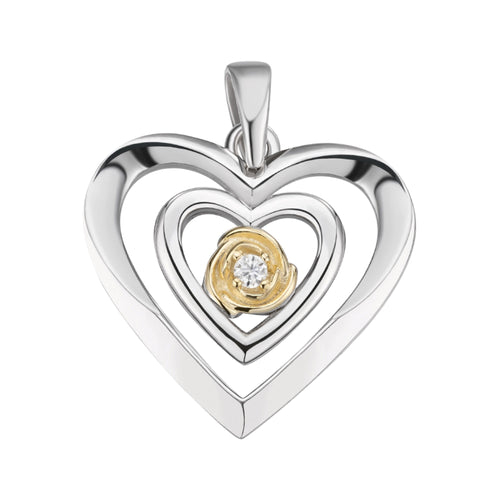Sterling Silver Round Moissanite Solitaire Heart Designer Pendant 1/10 Ctw